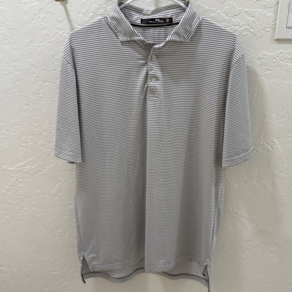 Ralph Lauren RLX Men's Black and White Striped Polo - Medium